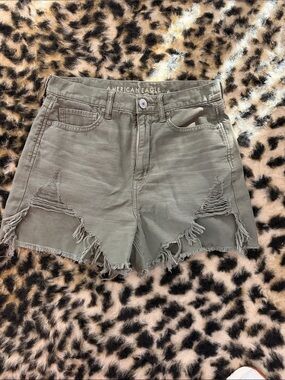 American Eagle Outfitters Olive Distressed High-Rise Denim Shorts